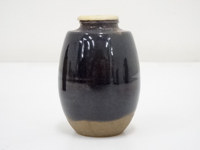 肩衝 茶入 桶谷定一 茶道具 道具 ] - 道具 京焼 桶谷定一造 肩衝茶入（仕覆付） □z